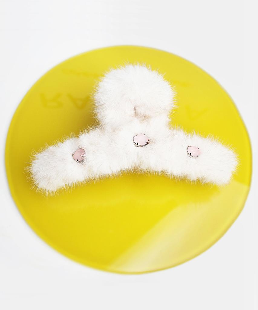 Racoha Ivory Faux Fur Large Hair Clip