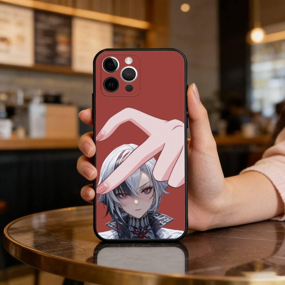 G-Genshin Arlecchino Impact Phone Case For iPhone 17,16,15,14,13,12,11 Plus,Pro Max,Soft Silicone Black Cover
