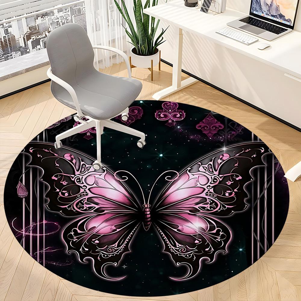 1pc Butterfly Fantasy Office Round Area Rug, Indoor Mat Suitable ForOffice, Under Office Chairs Bedroom Living Room Home Decor T190