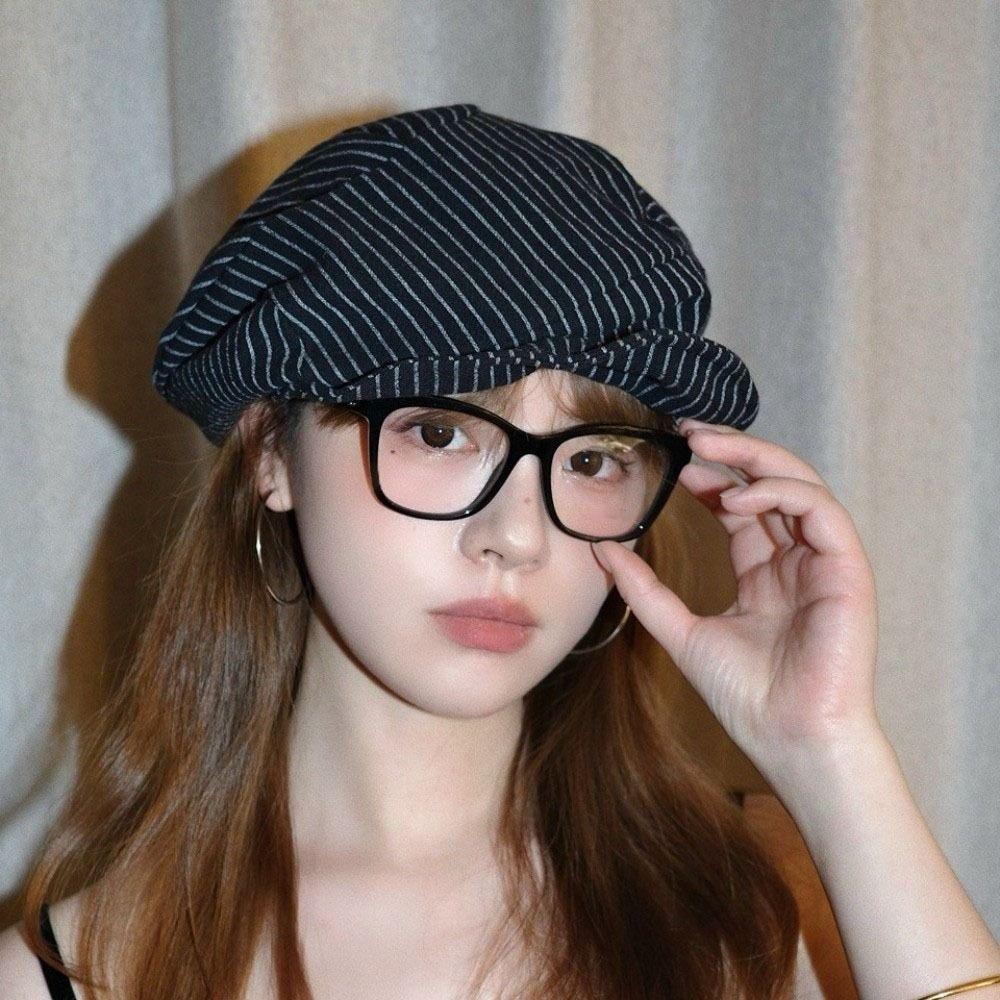 Thin Striped Berets Cotton and Linen Painter Caps Vintage Octagonal Hat  Ladies
