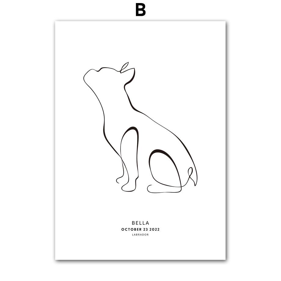 Abstract Line Cute Pet Dog Cat Personalized Name Date Nordic Posters And Prints Wall Art Canvas Painting Home Decor Pictures