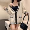 Contrasting color pocket knitted cardigan jacket women's high-end sense loose and lazy college style autumn and winter outer sweater