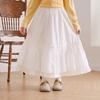 Girls White Eyelet Embroidery Long Skirt High Waist Pleated Hem Midi Skirt for Party and Daily School Wear 4-12Y