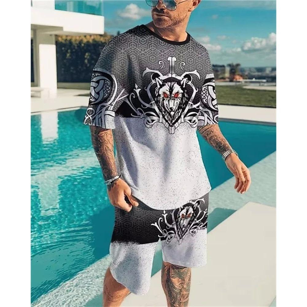 Summer Men's Animal Printed Sports Suit Fashion Breathable Versatile Trend