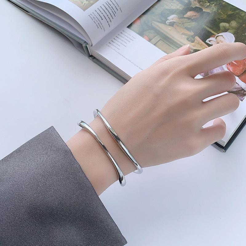 Simple And Fashion Double Layer Bangle with Geometric Irregular Lines 925 Sterling Silver Exquisite Opening Bracelets TYB650