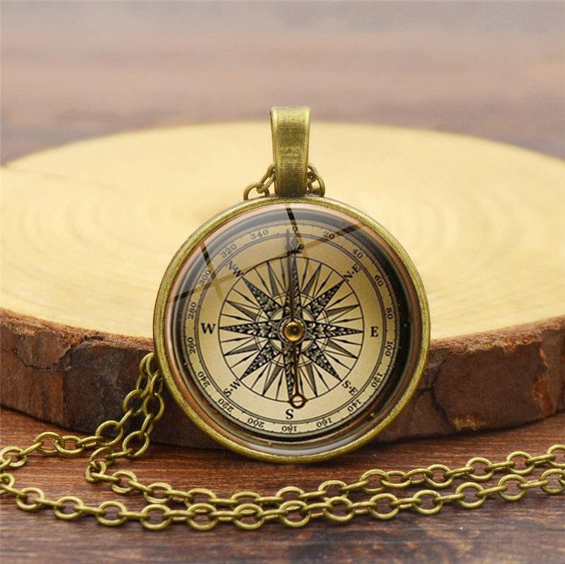 Steampunk Compass Time Gem Necklace Vintage Pendant Fashion Jewelry Chain Accessory