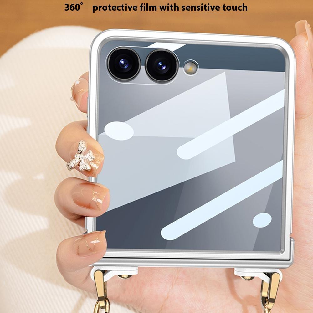 GKK Für Samsung Galaxy Z Flip7 5G Hülle mit Schultergurt PC Hartglas Schlanke Handyhülle