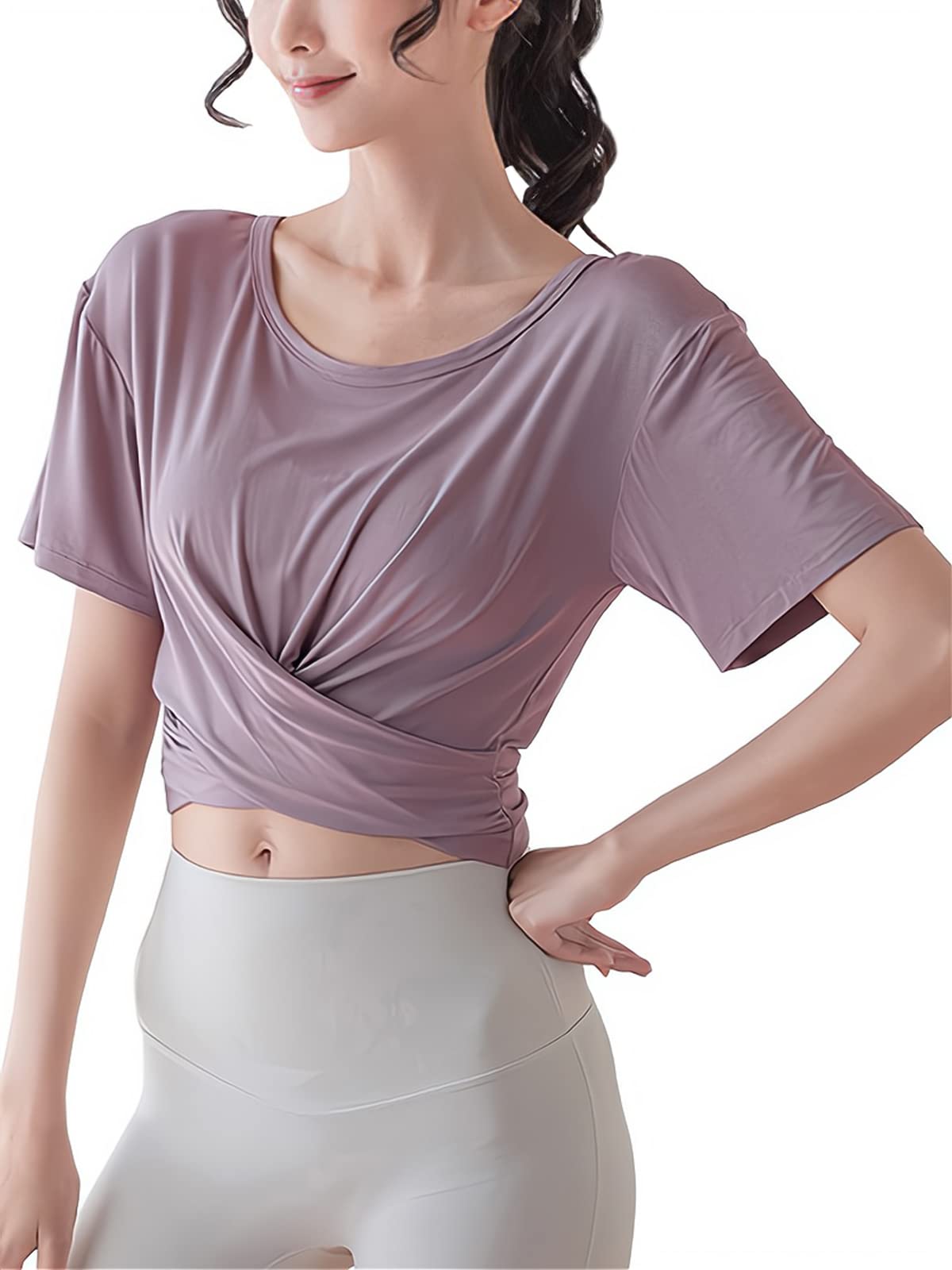 

VeroMan Yoga Стильный женский топ с коротким рукавом, пушистый, размер, рубашка, ppi-ssd19 (Фиолетовый, М) фиолетовый