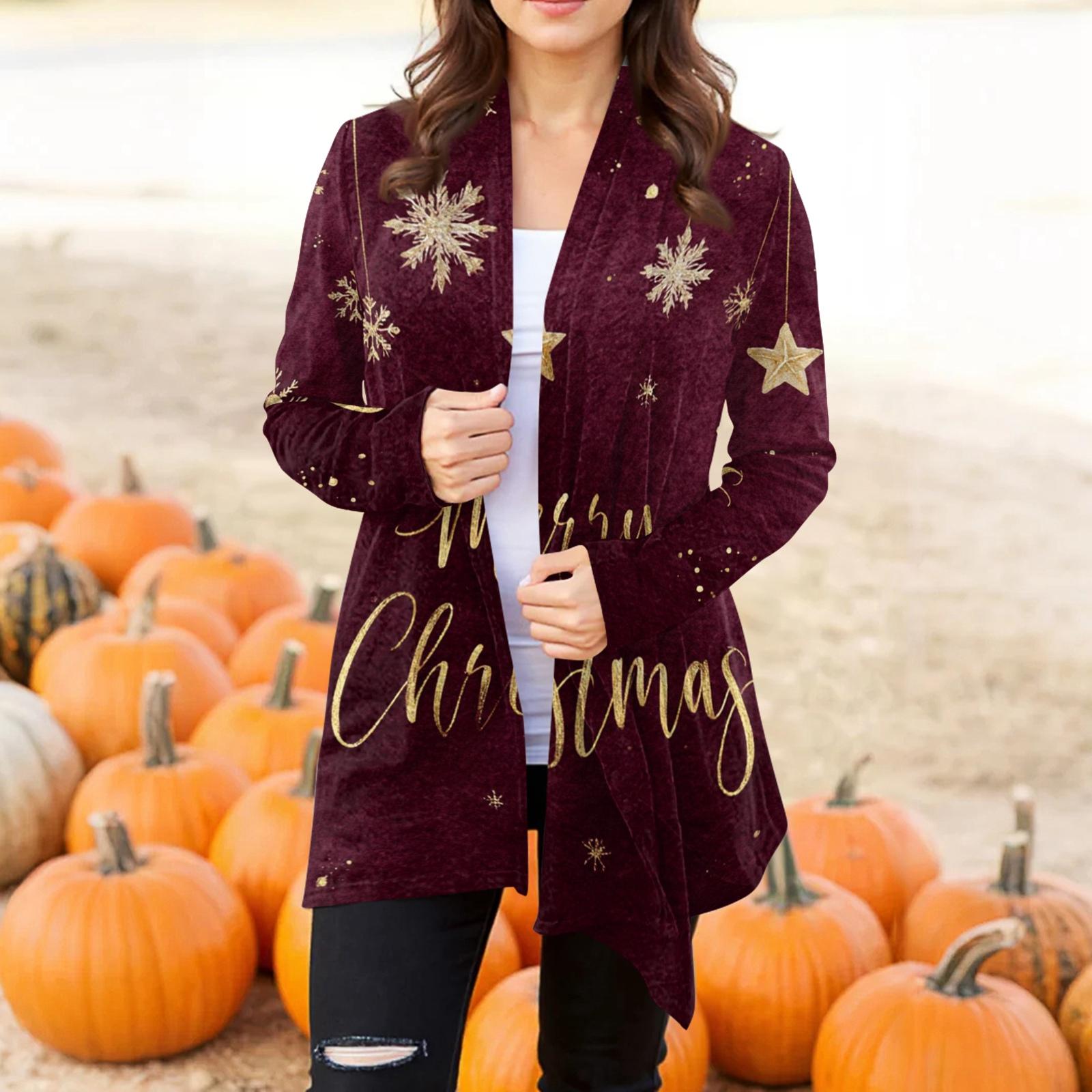 

Женский модный повседневный кардиган-жакет средней длины с неровным подолом и рождественским принтом S