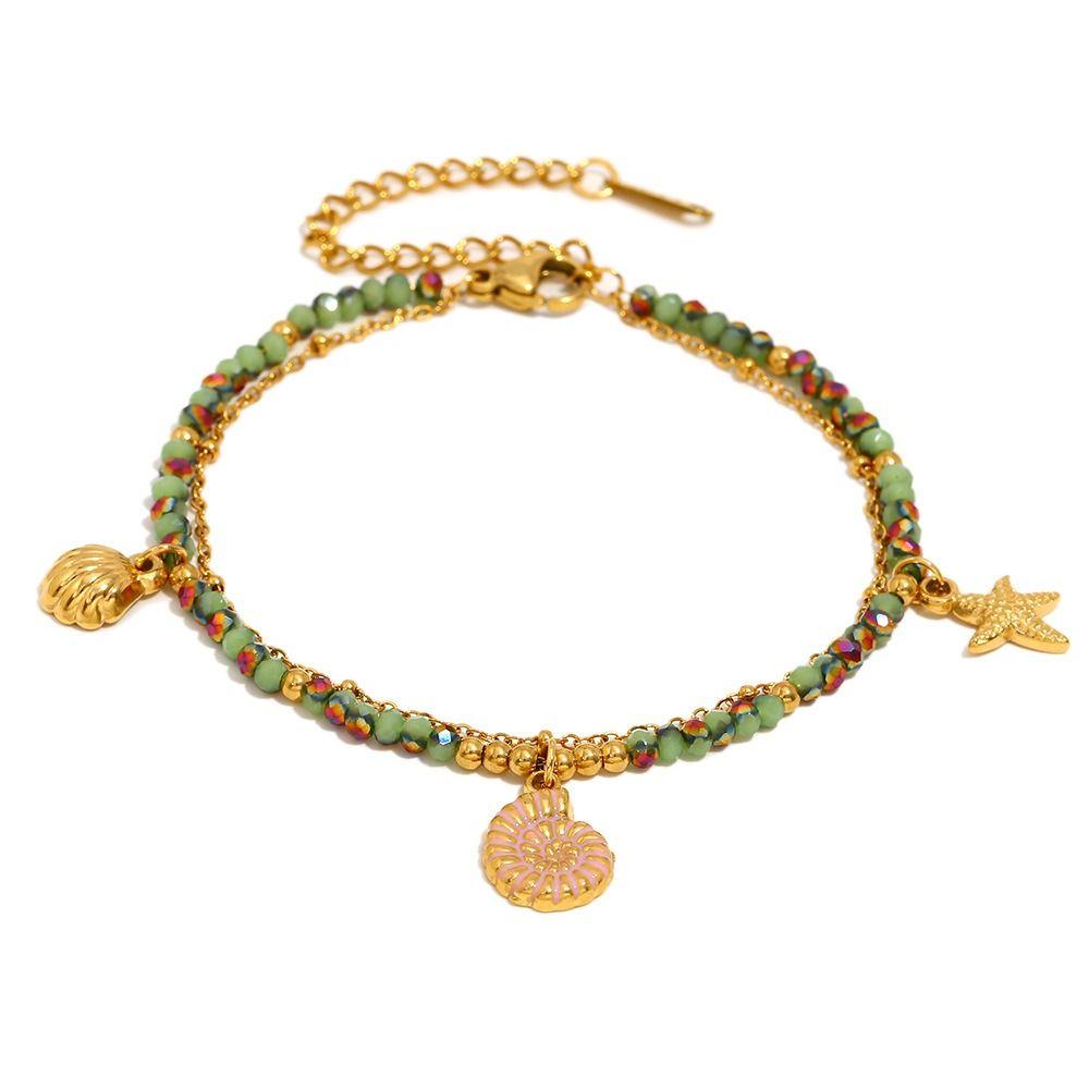 Stainless Steel Double Layer Bracelet Sea Star Shell Conch Pendant Women Jewelry Marine Creatures Bangles 18K Gold Plated