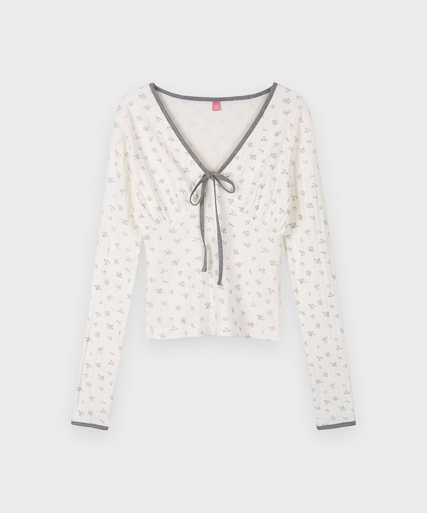 SINOON Flower Neck Ribbon T-Shirt (White)
