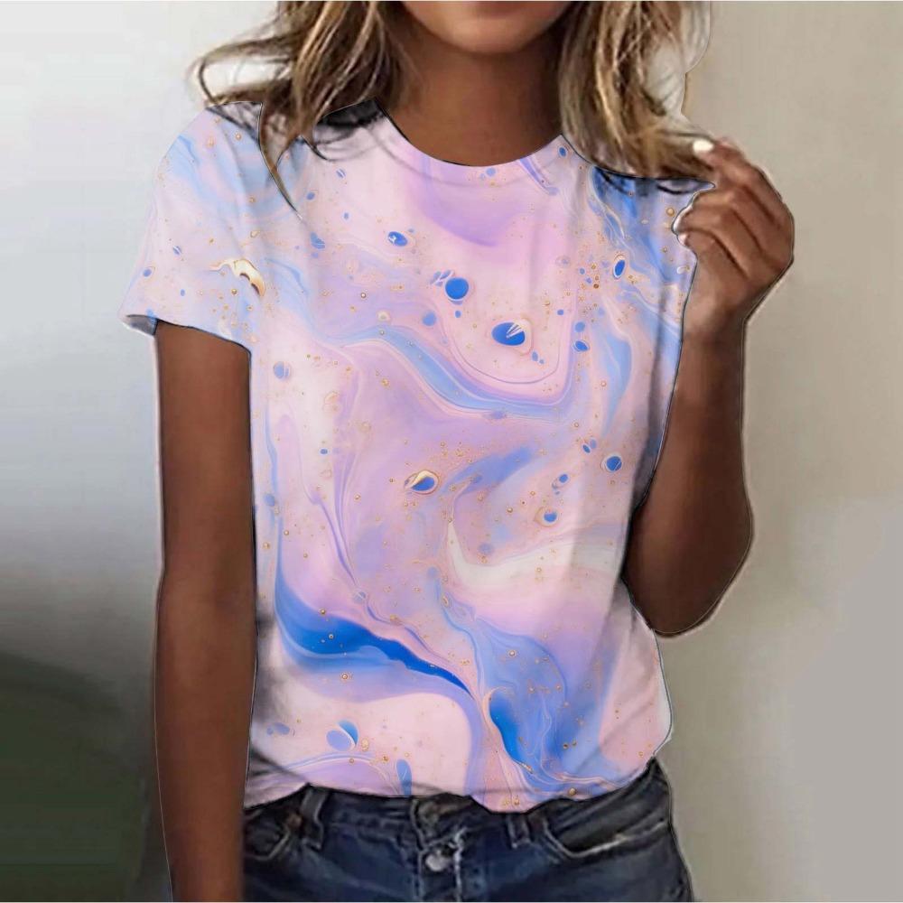 New Women's Street Trendy T-shirt Dreamy Star 3D Printed Short Sleeve Versatile Daily Casual Loose Round Neck Top Women's Wear