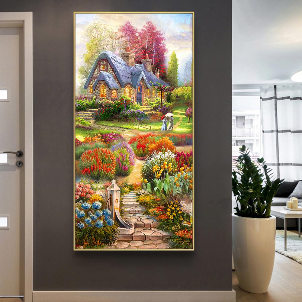 5D DIY pictură cu diamant rotund Drill complet natură grădină casă broderie diamant cu punct de cruce kit mozaic imagini agățate