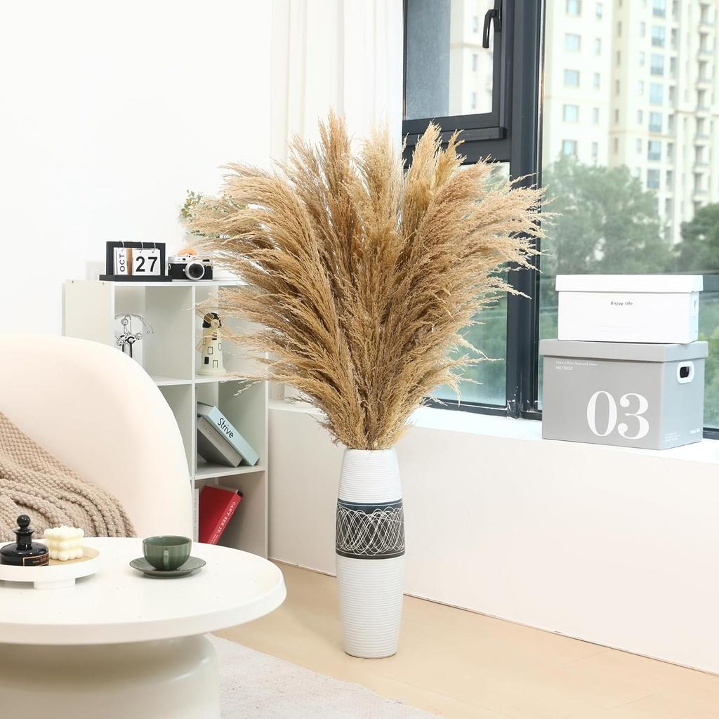 9 Stems Pampas Grass Decor Tall 48''/4 FT, Long Fluffy Dried Pompas Grass, Large Pampas Grass for Floor Vase, Rustic Wedding, Baby Shower, Party,