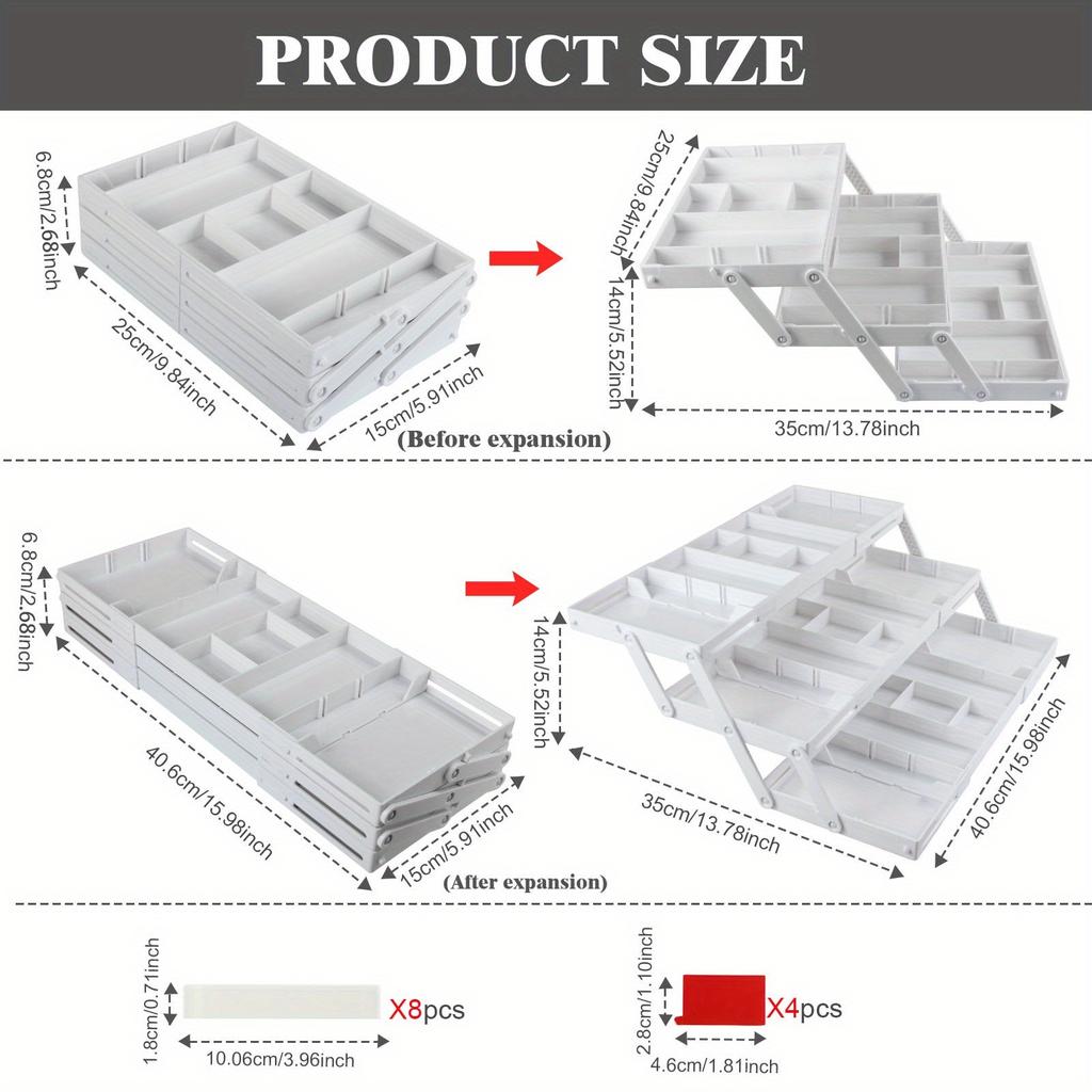 Expandable 2-Tier Drawer Organizer Multi-Compartment Storage Box with Dividers for Kitchen Makeup Office Bathroom Space-Saving