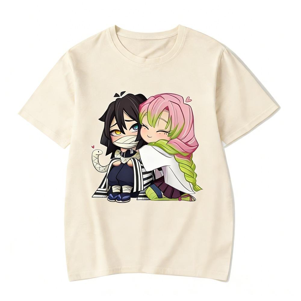 

Demon Slayer Kanroji Mitsuri Anime Harajuku 2026 Summer New Round Short Sleeved Unisexs and Womens Top Unisex Pure Cotton Tshirt L