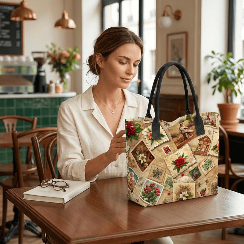 Vintage Floral Print Tote Bag Casual Large Capacity Daily Shoulder Handbag