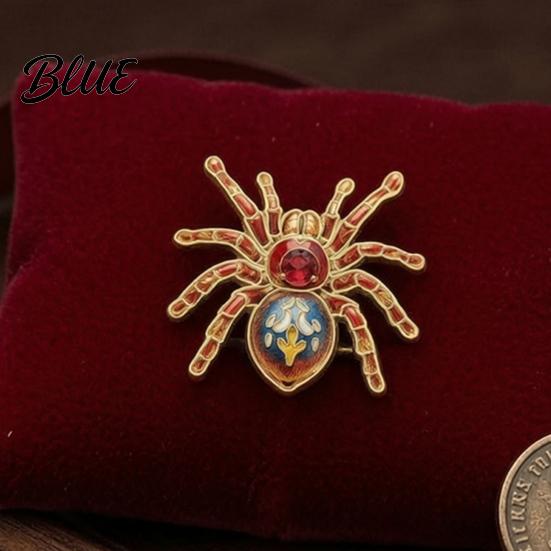 Punk Rock Style Accessories Gothic Spider Brooch Pin Colorful Rhinestones Decor Retro Simulated Lapel Pins Alloy Decorative Pin for Jackets