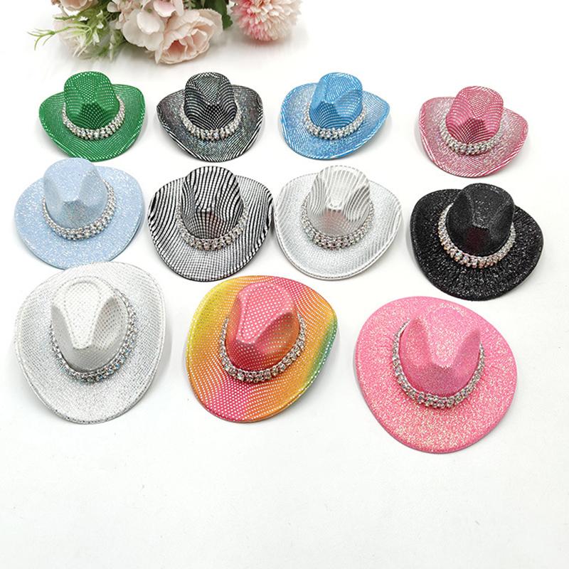 Holographic Neon Glitter Mini Cowboy Hat Western Theme Party Decoration Shiny Prop for Birthday Festival Events