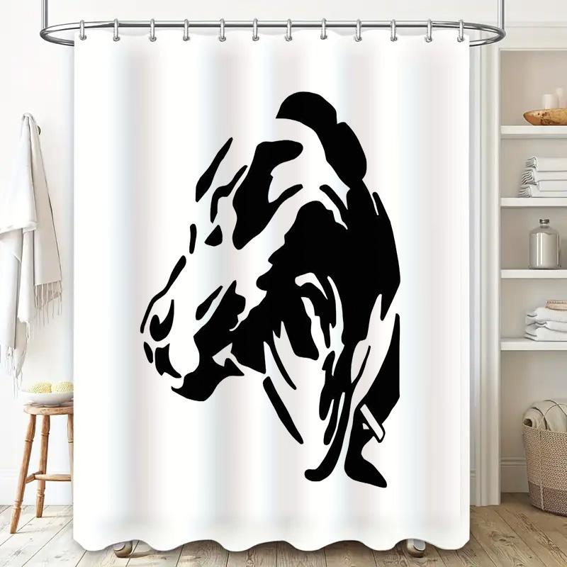 Unique Black Wolf Silhouette Shower Curtain Set Modern Forest Animal Pattern Bathroom Decor Waterproof Washable Liner Included