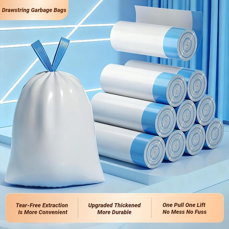 Drawstring Garbage Bag Household Portable Kitchen Large Thick Plastic Bag Student Dormitory Automatic Closing White Multi Use