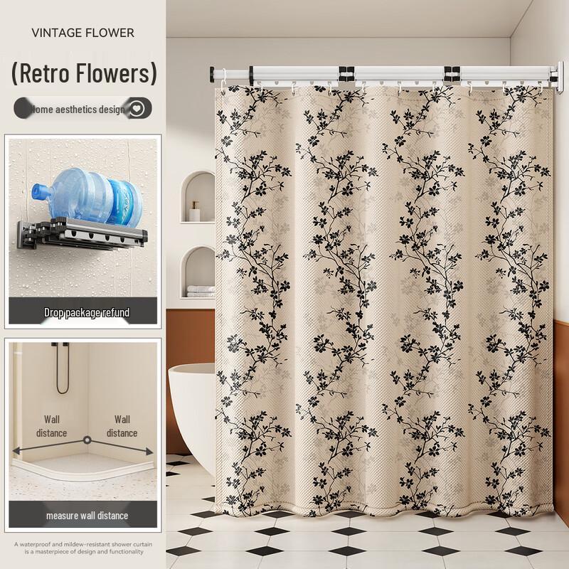 

Foldable Curved Bathroom Shower Curtain Three-fold 101-120cm W