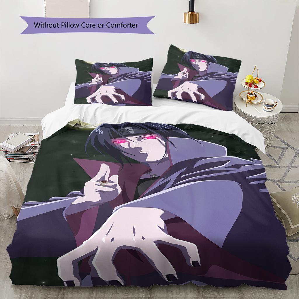 Naruto Anime Wzór Itachi Uchiha Pościel Dekoracja Domu Prezent Urodzinowy (1 * poszwa na kołdrę + 2 * poszewki na poduszki, bez rdzenia)
