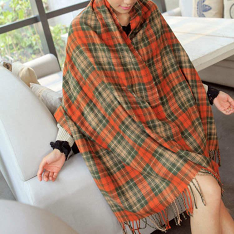 Autumn And Winter Warm Cashmere Fringed Student Plaid Scarf Women'S Winter Versatile Shawl