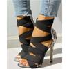 Sandals Women's Summer Style European and American Roman Style Super High Heel Thin Heel Elastic Bag Heel Back Zipper High Heel Sandals Women