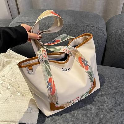 Große Damen-Leinwand-Einkaufstasche, lässige Damen-Umhängetasche für Pendler, Jacquard-Webung, koreanische große Shopper-Handtasche, Studenten-Buchtaschen