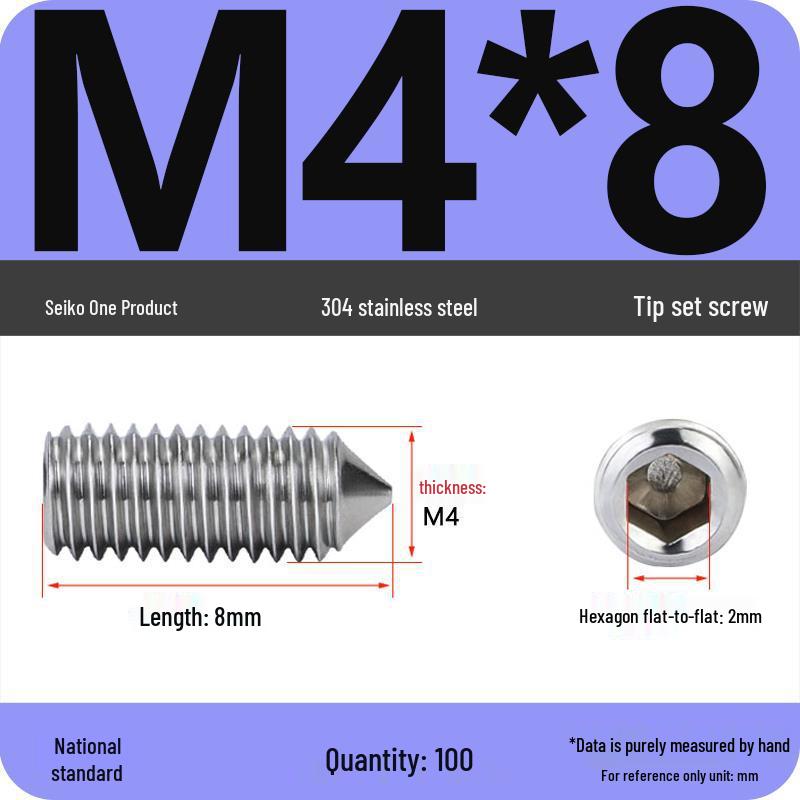 304 Stainless Steel Internal Hex Set Screw | Headless Grub Screw M2-M16