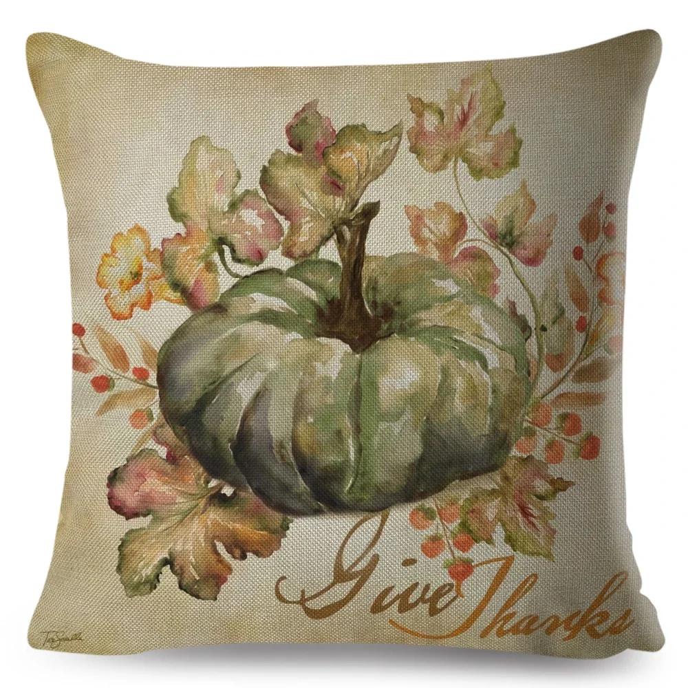 Bunter Aquarell-Kürbis Kissenbezug Dekor Cartoon Pflanze Bedruckter Kissenbezug für Sofa Zuhause Polyester Kissenbezug x