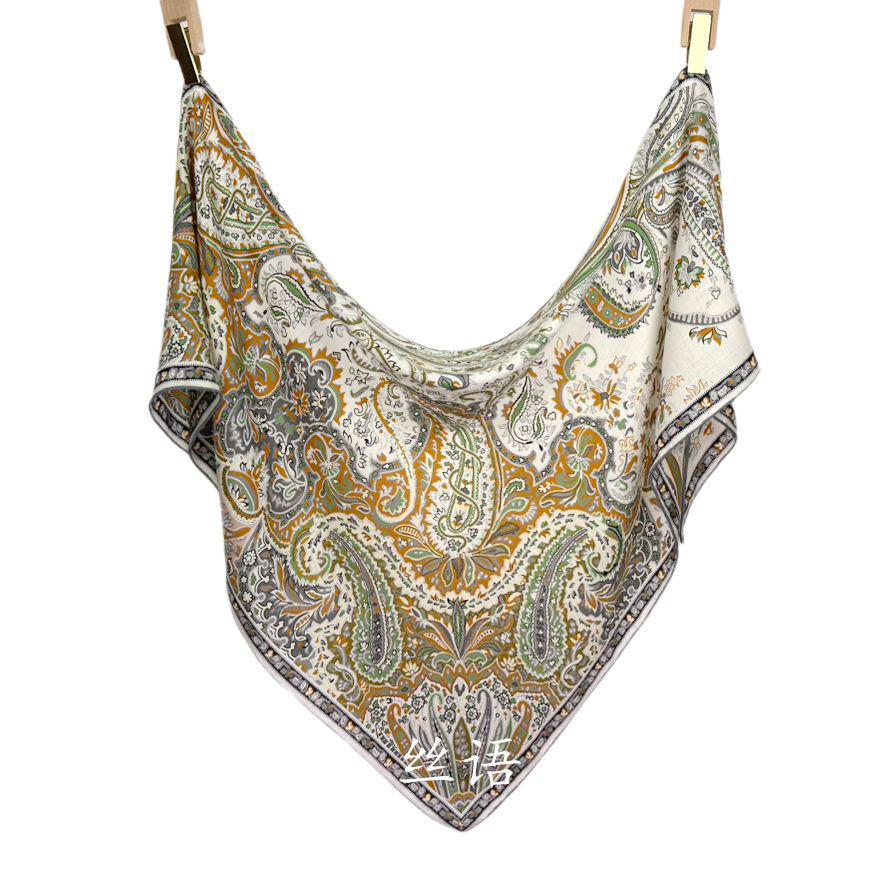 Silk Wool Paisley Triangle Shawl Scarf: Luxurious Mulberry Silk for Women