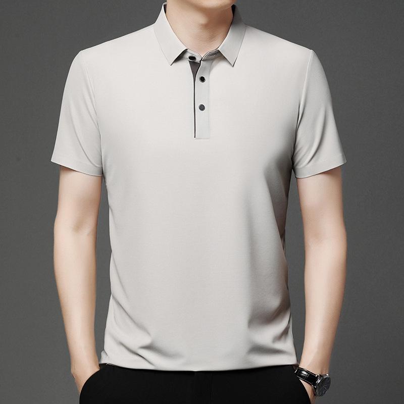 

Men s Ice Silk Short Sleeve Polo - Loose Business Casual Solid Color Summer Shirt Large