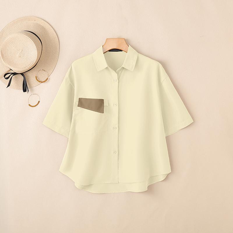 ZANZEA Blusa informal holgada de media manga con cuello vuelto para mujer