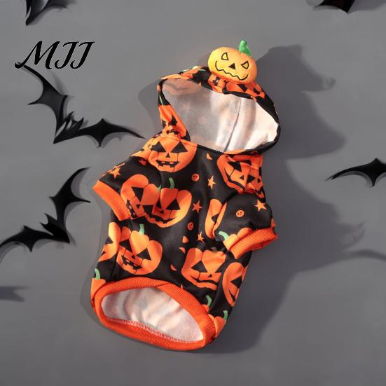 Breathable Pet Hoodie Halloween Pumpkin Dog Hoodie, Sweatshirt Autumn Pullover, Small Outfit Hooded T-shirt for Medium Dogs Cats