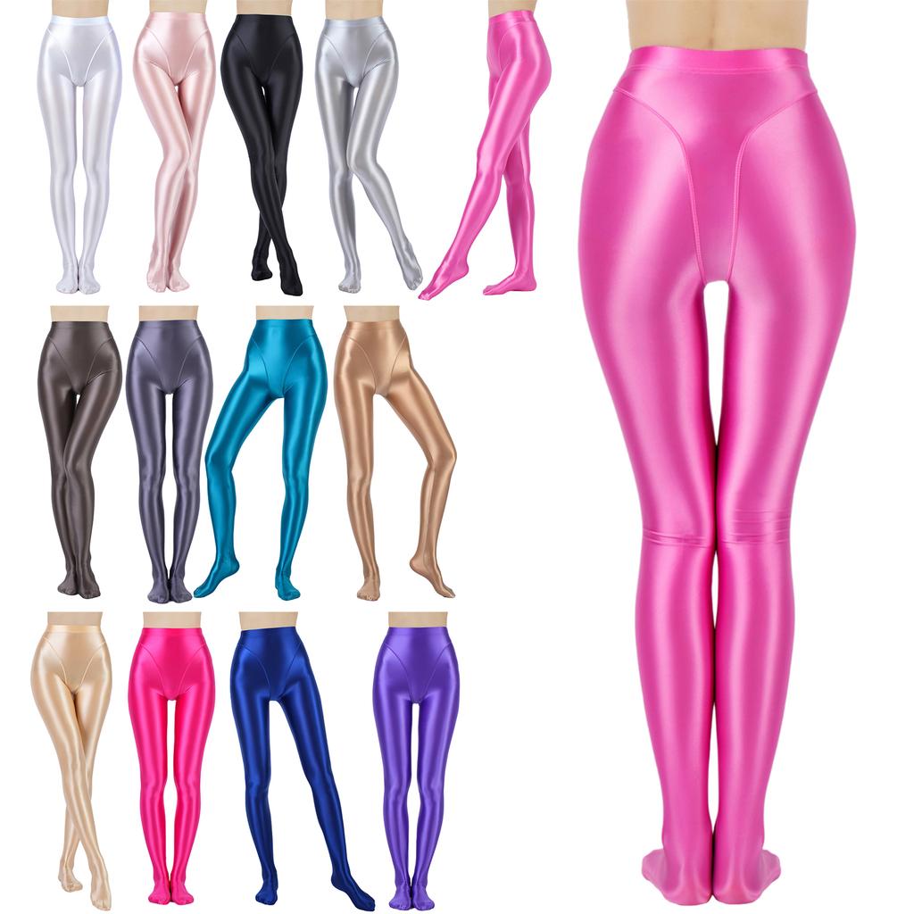 Dames Metalliske Falske Todelte Tights Høy Midje Yoga Fitness Leggings
