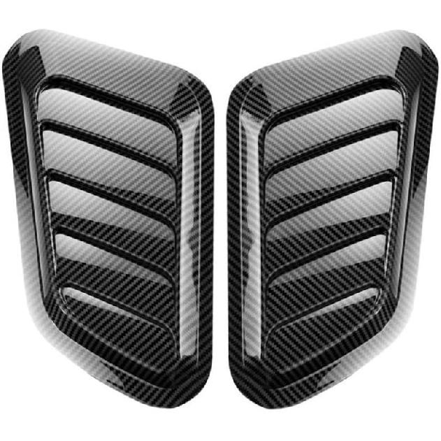 2PCS Universal Car Hood Carbon Fiber Scoop Vent Cover Stickers Compatible With Decoration Styling(Carbon Fiber Black)