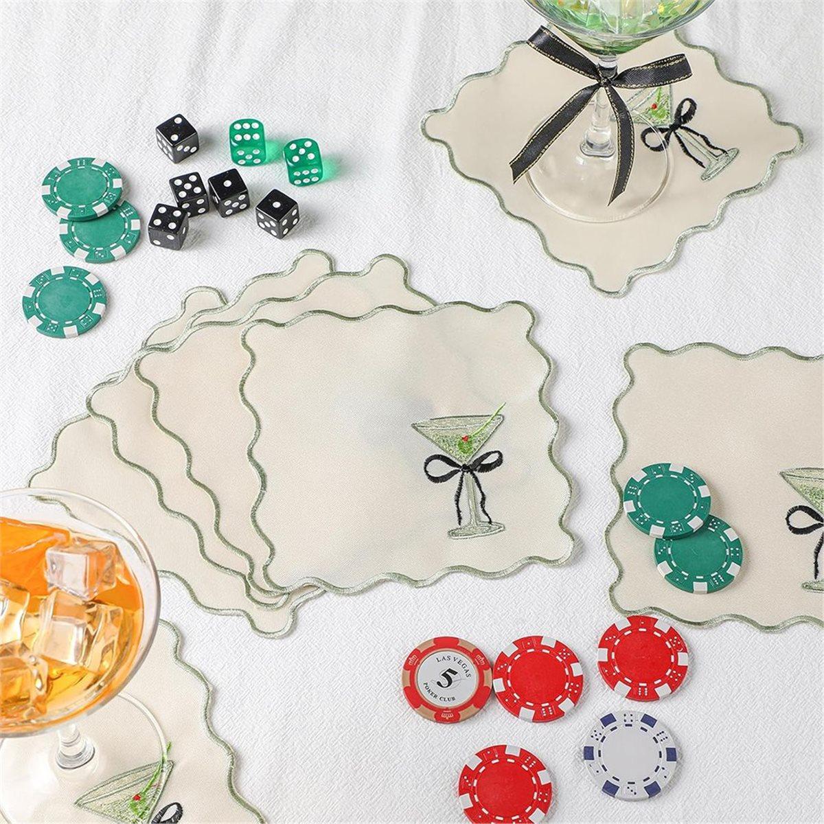 

2026 New 6 Pcs Cocktail Napkins Cloth Scalloped Embroidery A Bit Older Party Supplies 6 X6 Washable Polyester Satin Cloth China Mainland