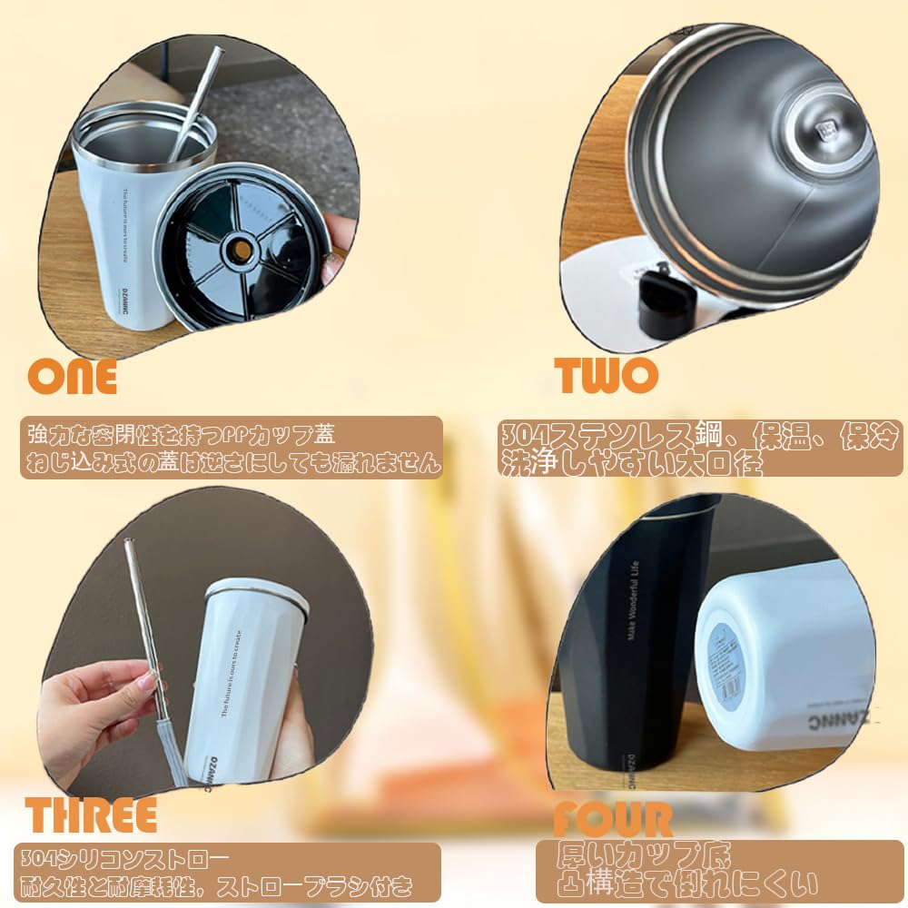 DZANNC Tumbler with Coffee Large Capacity Tumbler with Cup with Stainless Steel Stylish Coffee Water Vacuum Portable Tumbler with Lid Straw, Lid,