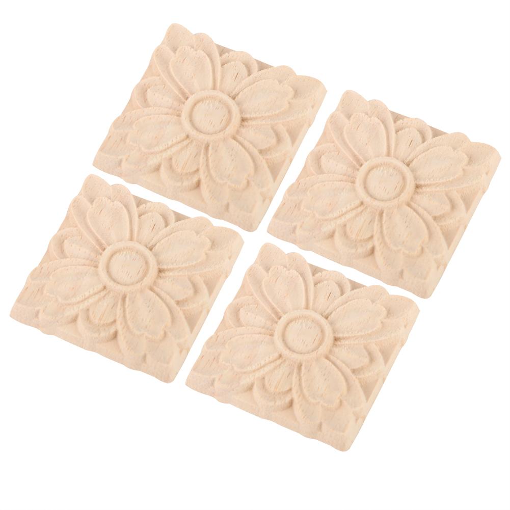 4Pcs Carved Flower Square Onlay Applique Door Cabinet Unpainted Furniture Decor(#2)