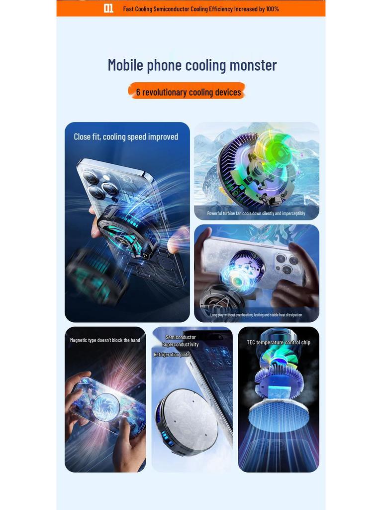 SL17 Gaming Phone Cooler: Semiconductor Suction Clip with Digital Display