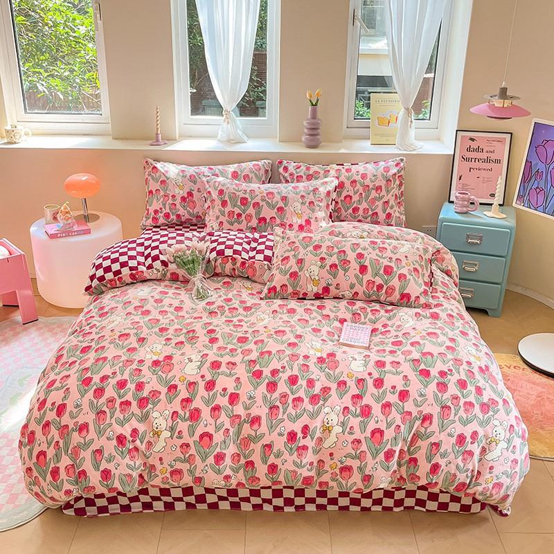Winter Thick Warm Milk Coral Fleece Bedding Set Ins Fresh Duvet Cover Single