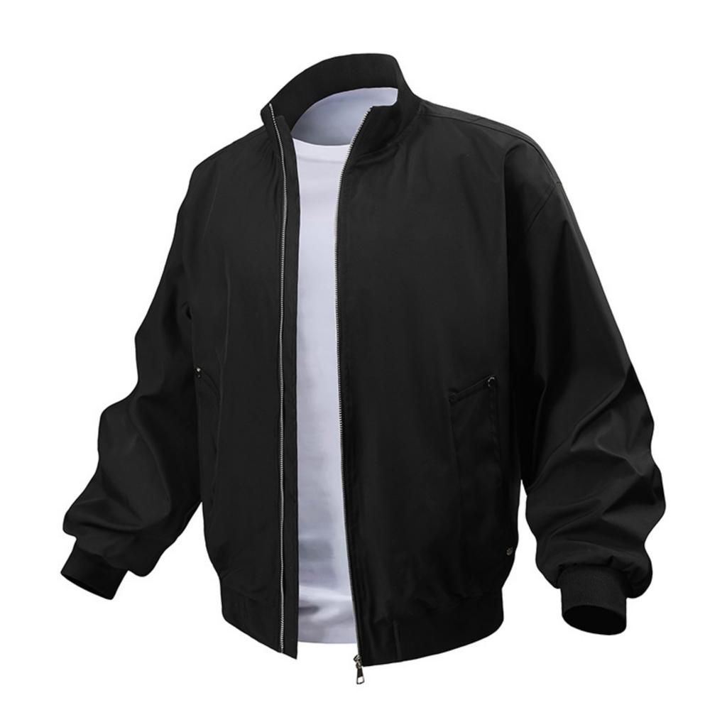 Men's Casual Solid-color American Stand-up Collar Flight Jacket , Unisex Loose Work Jacket Jacket