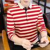 Men 'S Polo Shirt Long Sleeve T -Shirt Korean Style Lapel Cotton Striped T -Shirt 