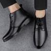 Genuine Leather Mens Motorcycle Boots New Brogue High Top Shoes Fashion Lace-up Warm Ankle Boots Winter Plush Snow Boots Botas