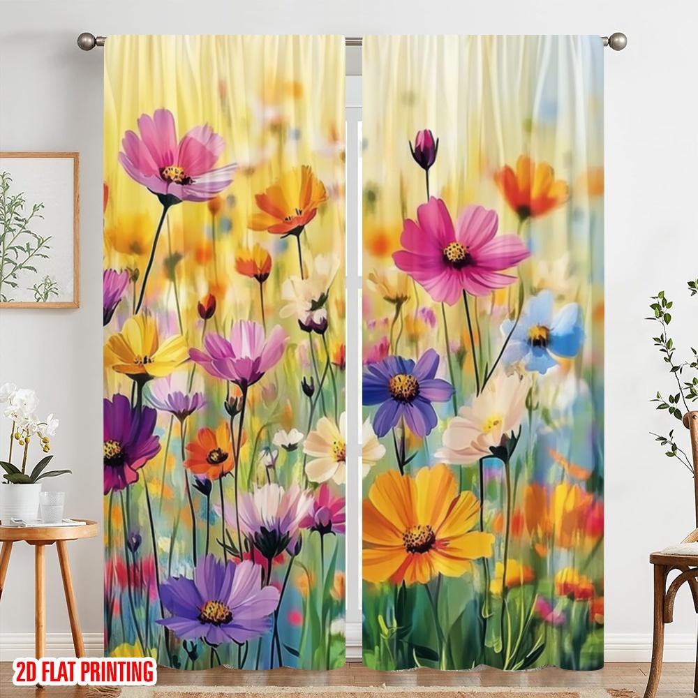 2 Stück, 2D-Flachdruck Lichtfilternde Vorhänge Blumensinfonie(5) Vielseitiges, strapazierfähiges Polyester (ohne Stange) Urlaubs-Ldeal für