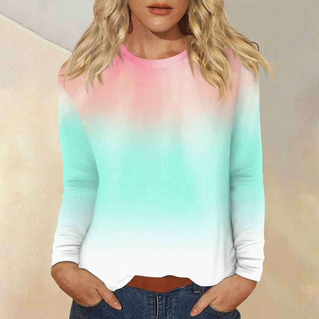 Dámský denní ležérní top s dlouhým rukávem a potiskem s kulatým výstřihem