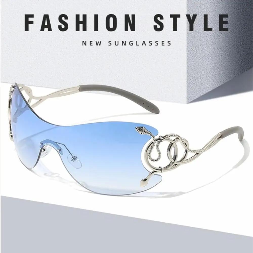 Y2k Randlose Sonnenbrille Damen Stilvolle Farbverlaufslinse Outdoor Shades Trendige Luxus-Metallrahmen-Brille