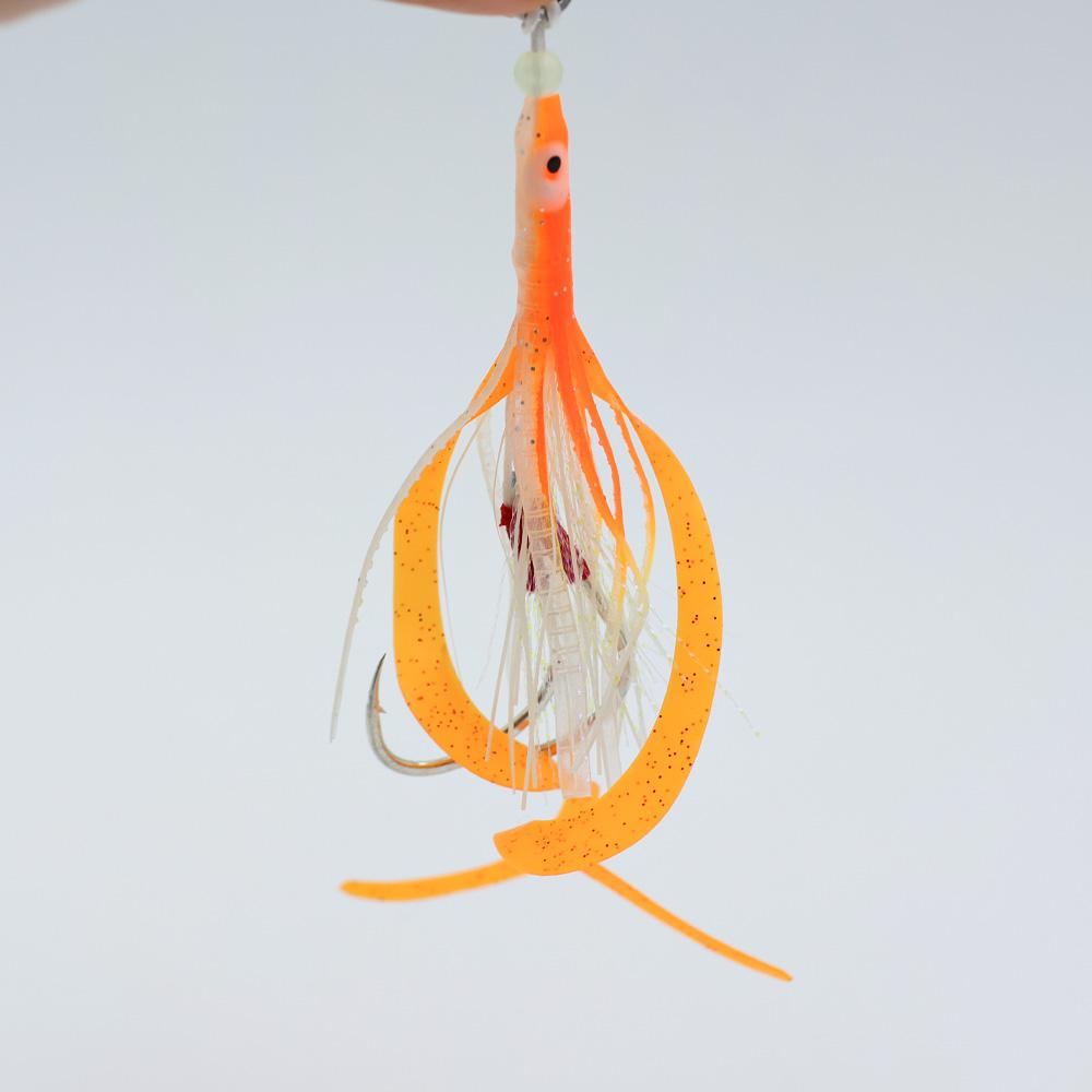 3 buc. Fuste moi calmar care luminează în întuneric, nălucă cu 2 cârlige asist pentru jigging cu prezentare lentă, momeală pentru trolling pescuit în apă sărată (Trandafir Portocaliu Alb)